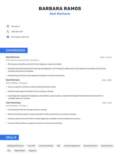 Boat Mechanic Resume