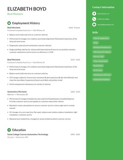 Boat Mechanic Resume