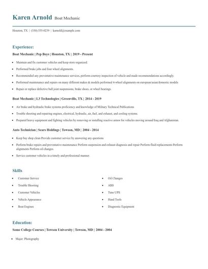 Boat Mechanic Resume