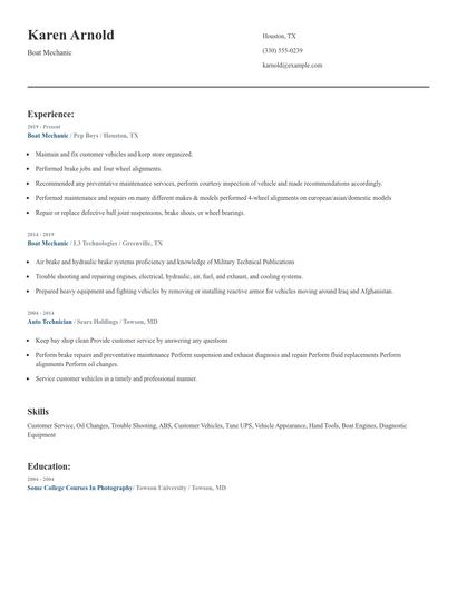 Boat Mechanic Resume