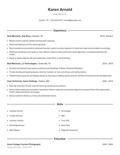 Boat Mechanic Resume