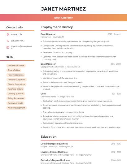 Boat Operator Resume
