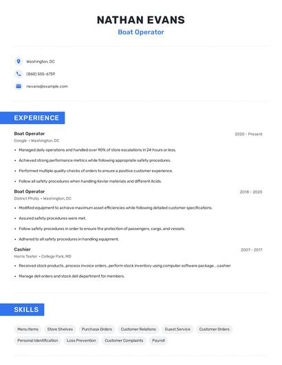 Boat Operator Resume