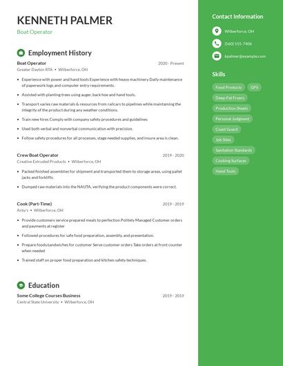 Boat Operator Resume