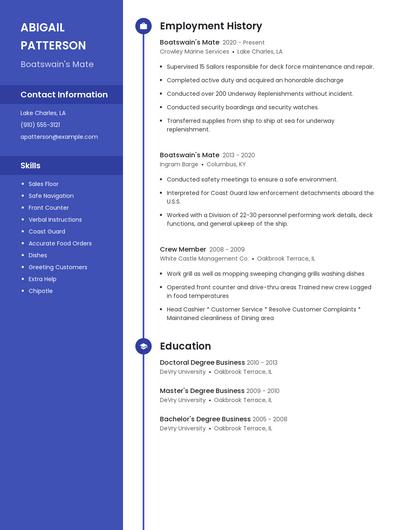 Boatswain's Mate Resume