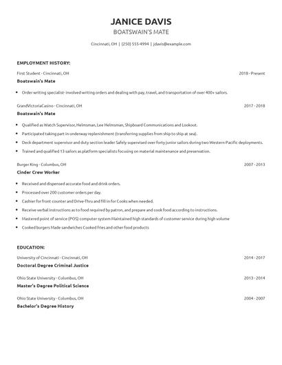 Boatswain's Mate Resume