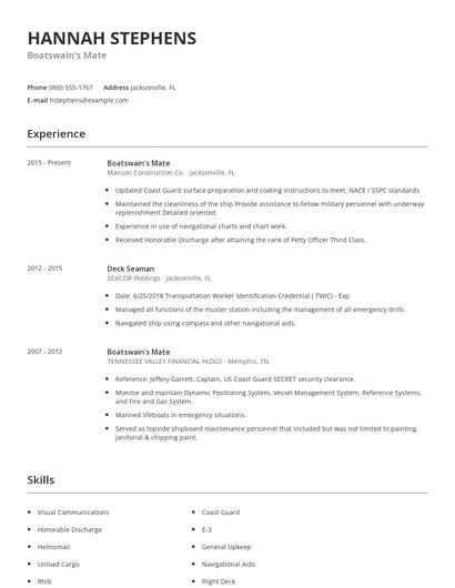 Boatswain's Mate Resume