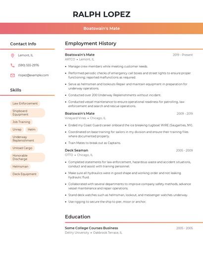 Boatswain's Mate Resume