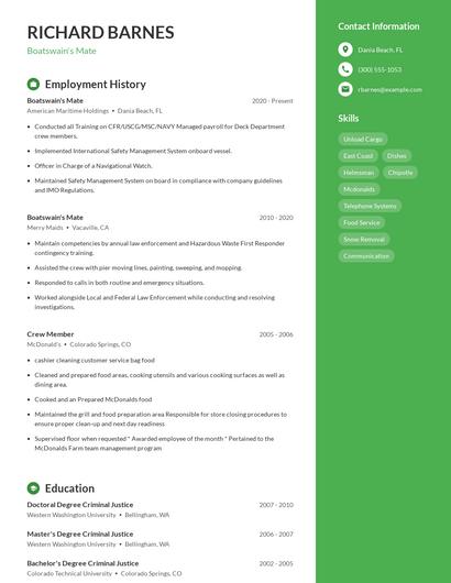 Boatswain's Mate Resume