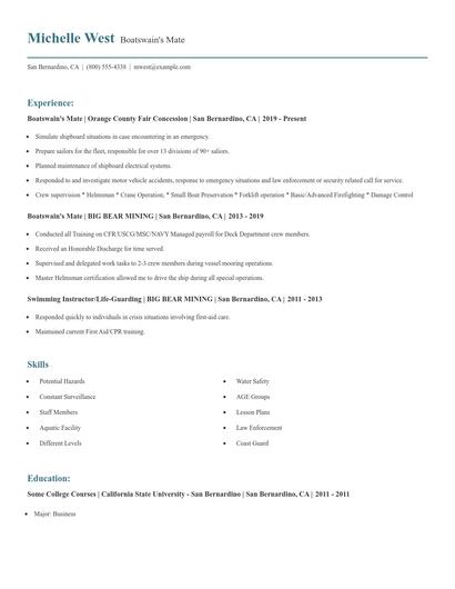 Boatswain's Mate Resume