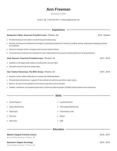 Boatswain's Mate Resume