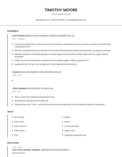 Boatswain's Mate Resume