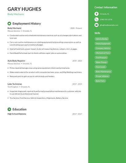 Body Mechanic Resume