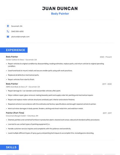 Body Painter Resume
