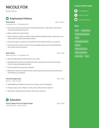 Body Painter Resume