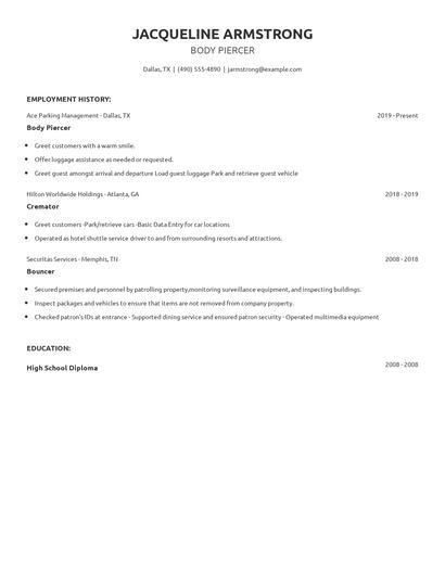 Body Piercer Resume
