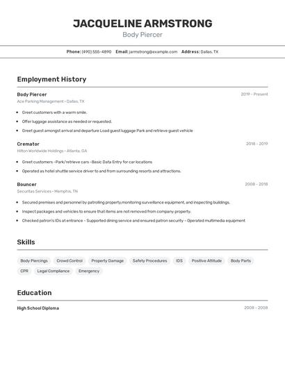 Body Piercer Resume