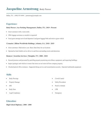 Body Piercer Resume