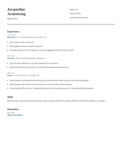 Body Piercer Resume
