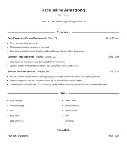 Body Piercer Resume