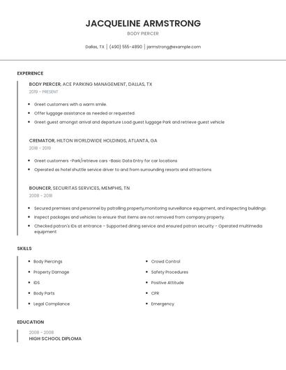 Body Piercer Resume