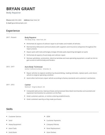 Body Repairer Resume