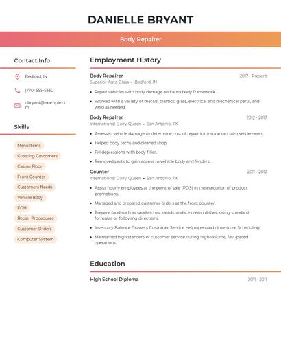 Body Repairer Resume