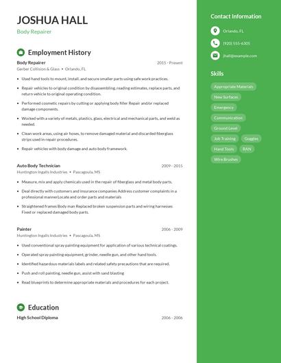 Body Repairer Resume