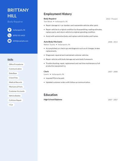 Body Repairer Resume