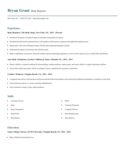 Body Repairer Resume