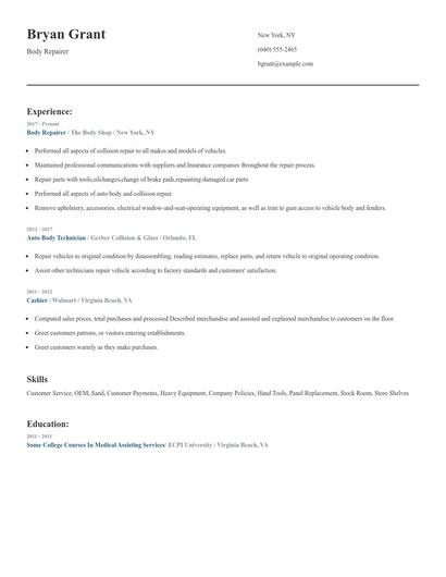 Body Repairer Resume