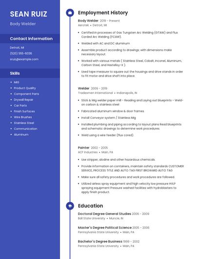 Body Welder Resume