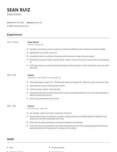 Body Welder Resume