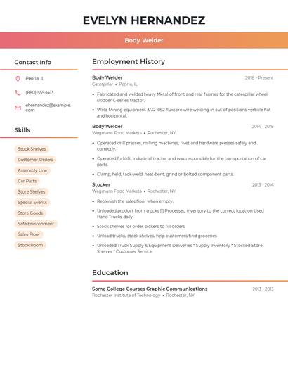 Body Welder Resume