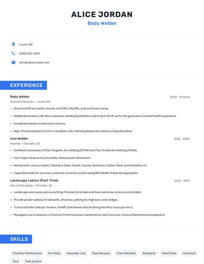 Body Welder Resume