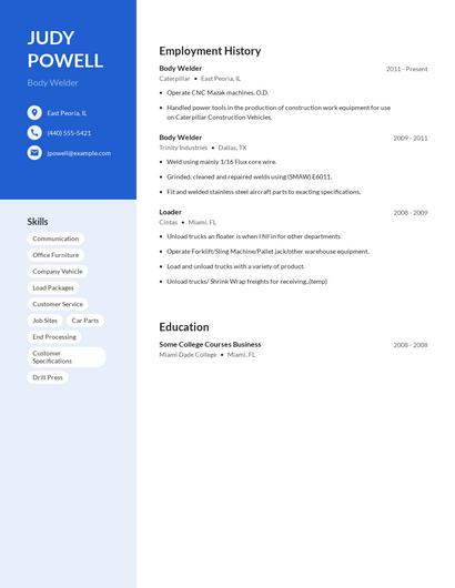 Body Welder Resume