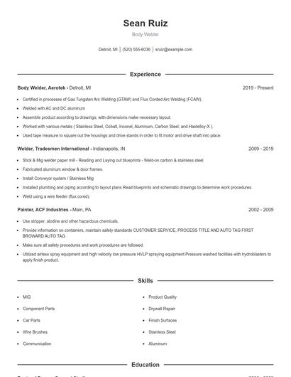 Body Welder Resume