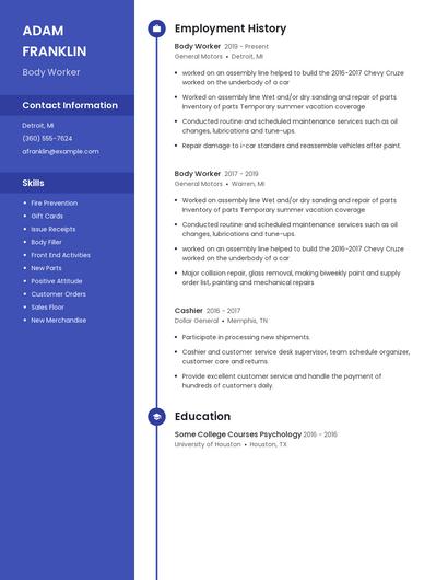 Body Worker Resume