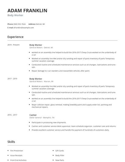 Body Worker Resume