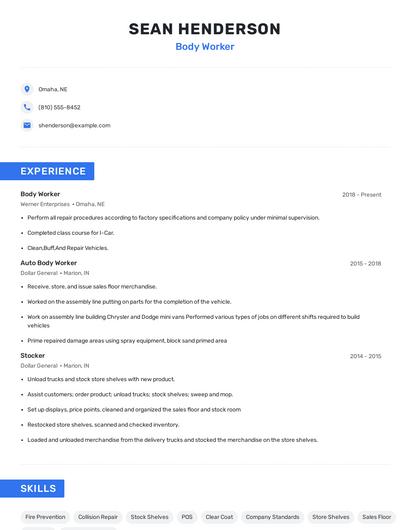 Body Worker Resume