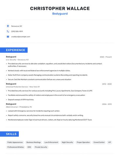 Bodyguard Resume