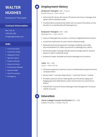 Bodywork Therapist Resume