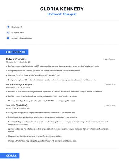 Bodywork Therapist Resume