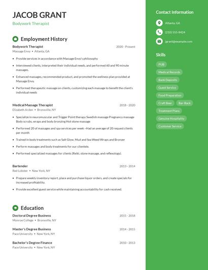 Bodywork Therapist Resume