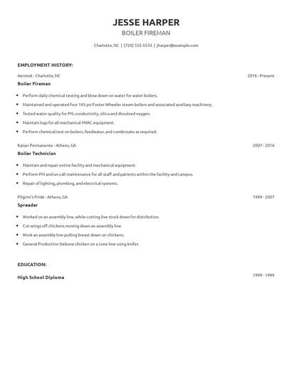 Boiler Fireman Resume
