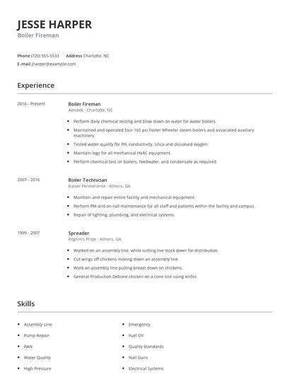 Boiler Fireman Resume