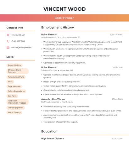 Boiler Fireman Resume