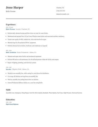 Boiler Fireman Resume
