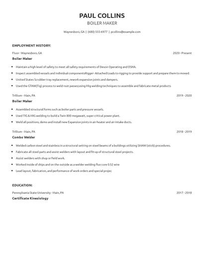 Boiler Maker Resume