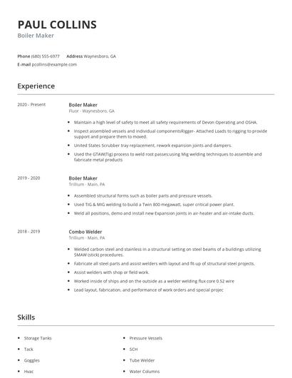 Boiler Maker Resume
